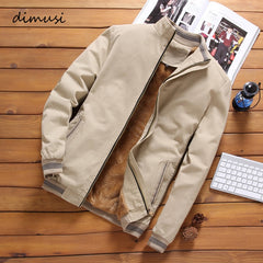 Autumn Mens Bomber Jackets Casual Male Outwear Fleece Thick Warm