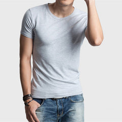 Brand Men's T Shirt Pure Color Lycra Cotton Short Sleeved