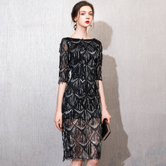 Evening wear Dresses: Half Sleeves Evening Dress Straight Sequin Elegant Women