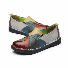 Ladies Female Woman Mother Shoes Flats Genuine Leather Loafers Mixed Colorful