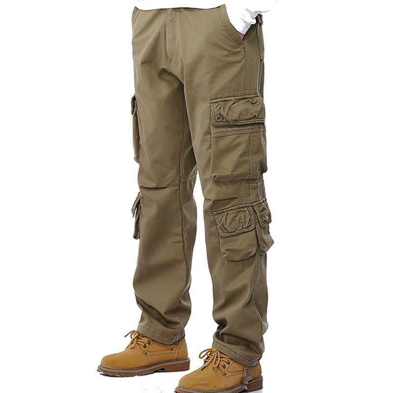 Winter Fleece Men Cargo Pants Loose Fit Multi-pocket Male