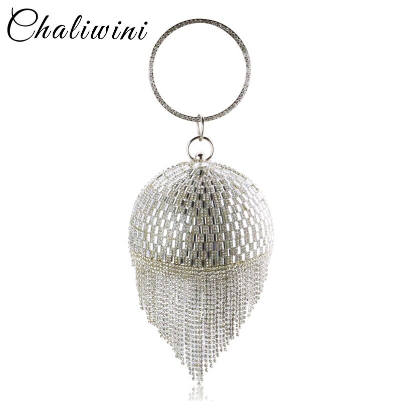 Tassel Fashion Women Pearl Beaded Crystal Party Evening Bag Bridal Wedding