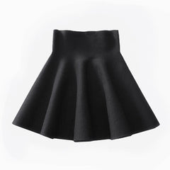 Spring Autumn Korean Women Skirt Knitting Woolen Midi Skirt Ladies High Waist Casual Pleated Elastic Flared Skirts Womens