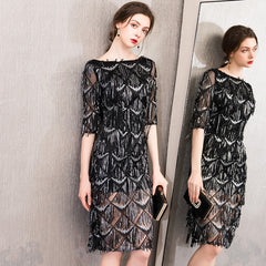 Evening wear Dresses: Half Sleeves Evening Dress Straight Sequin Elegant Women