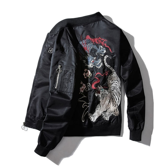 Embroidery Mens Bomber Jacket Dragon Tiger Autumn Winter Pilot Jacket