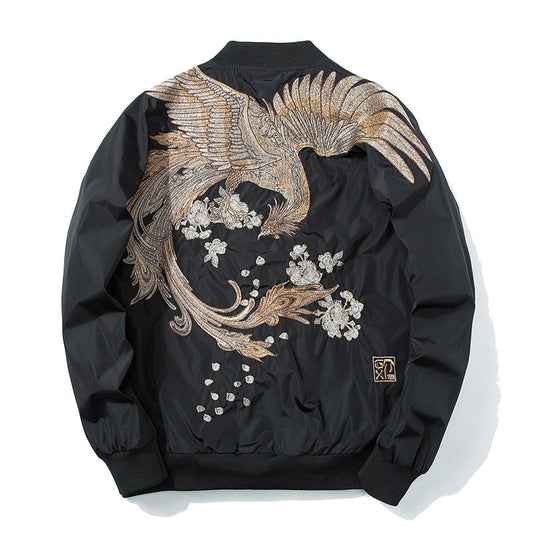 Spring Pilot Bomber Jacket Men Women Bird Embroidery Baseball Jacket