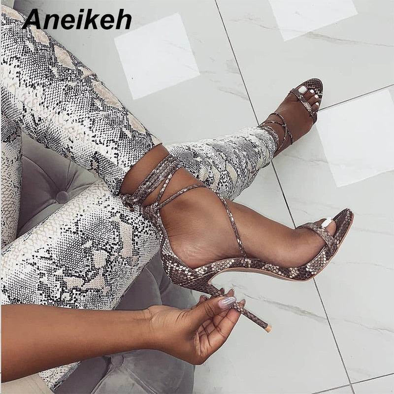 Fashion Summer Women Sandals PU Lace-Up Thin High Cover Heel Shallow