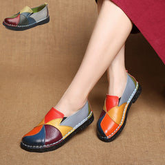 Ladies Female Woman Mother Shoes Flats Genuine Leather Loafers Mixed Colorful