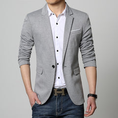 Slim Fit Casual jacket Cotton Men Blazer Jacket Single Button Gray Mens Suit