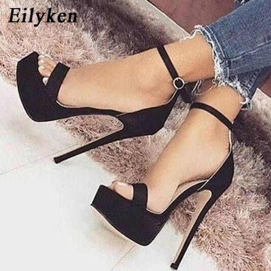 Strap Women Sandals Thin heels Club Party Pumps Classics Black Pole Dancing Shoes