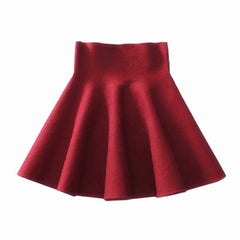 Spring Autumn Korean Women Skirt Knitting Woolen Midi Skirt Ladies High Waist Casual Pleated Elastic Flared Skirts Womens