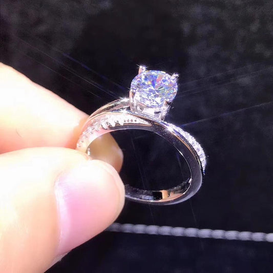 Poetry Of Jew Store Round Silver Moissanite Ring 1ct D VVS Luxury Moissanite