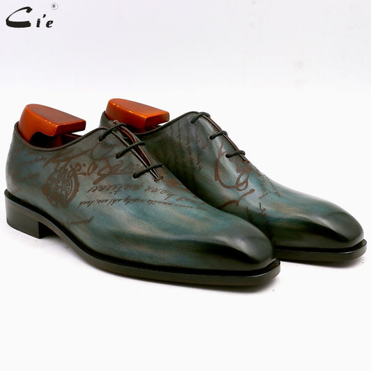 square plain toe whole cut patina peacock full grain genuine calf leather oxford