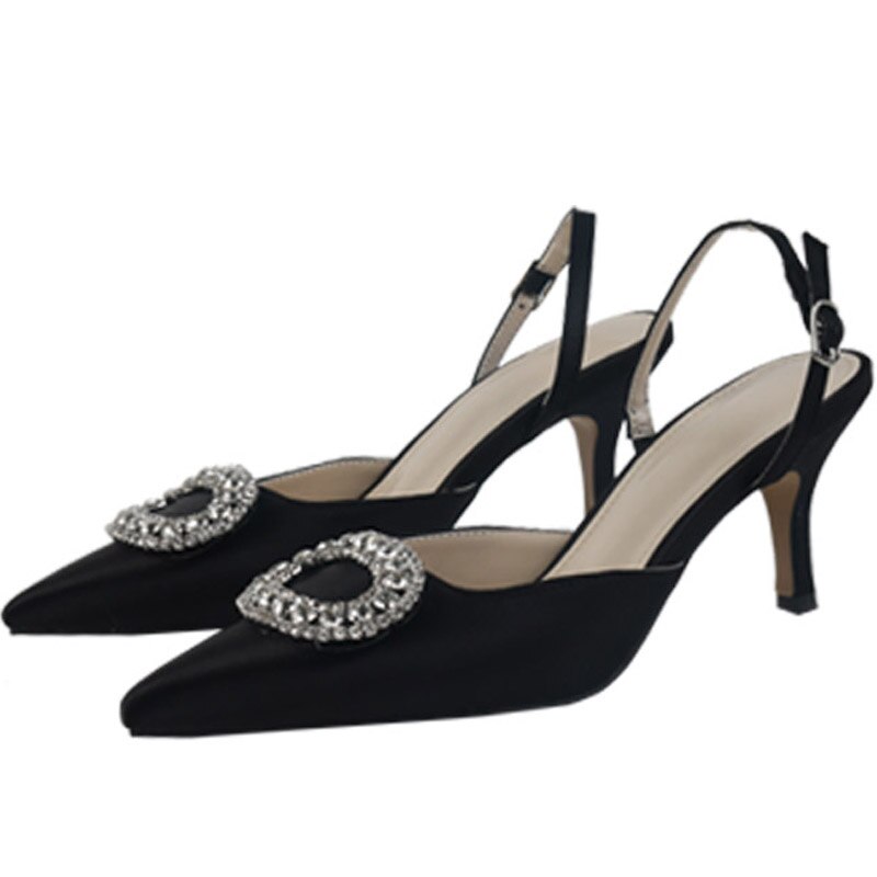 Summer stiletto pointed high heel rhinestone buckle sandals Satin Korean