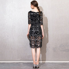 Evening wear Dresses: Half Sleeves Evening Dress Straight Sequin Elegant Women