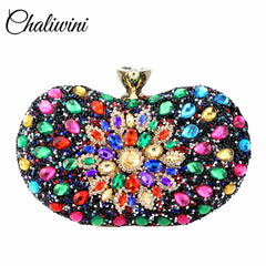 Evening Diamond Two Side Floral Woman Clutch Bag Multi Crystal Sling