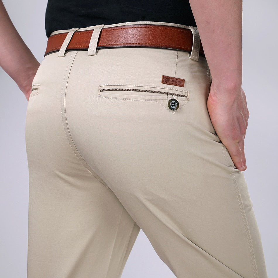 Style Thin Casual Pants Mens Straight Black Khaki Pants Trousers
