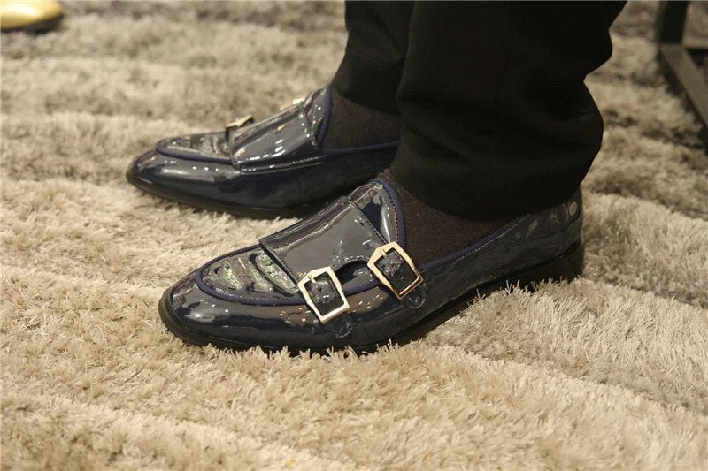 Spring Men Dress Shoes Slip On formal dress double monk buckle straps business