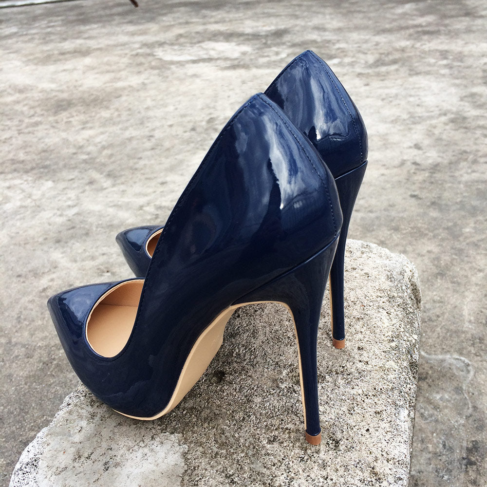 Italian Style Women Pointed Toe High Heels Gloss Patent Leather