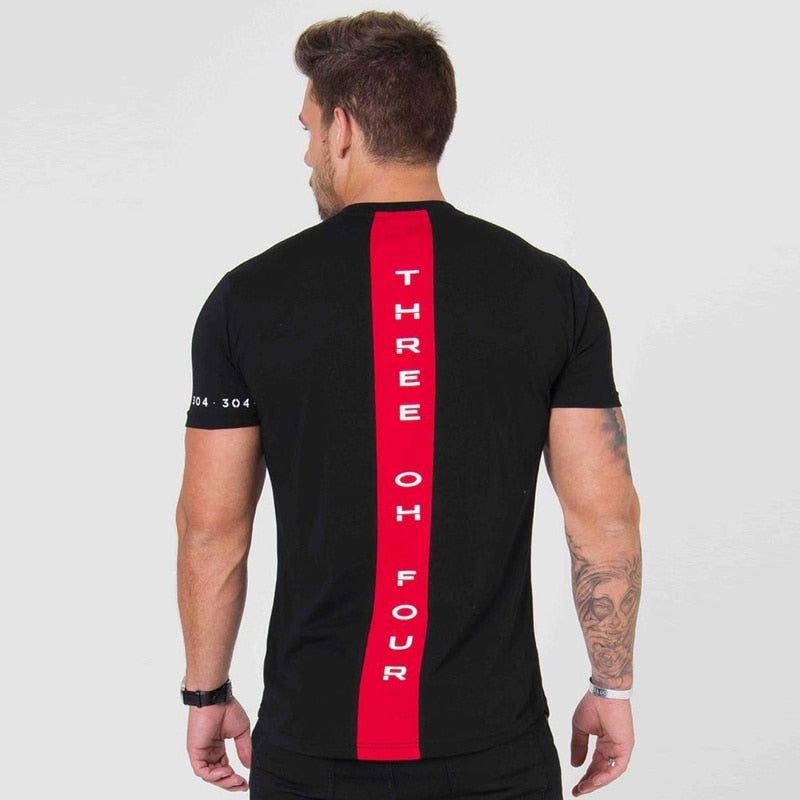 Men Cotton Short Sleeve T-shirt Fitness Slim Patchwork Black Shirt Male Brand