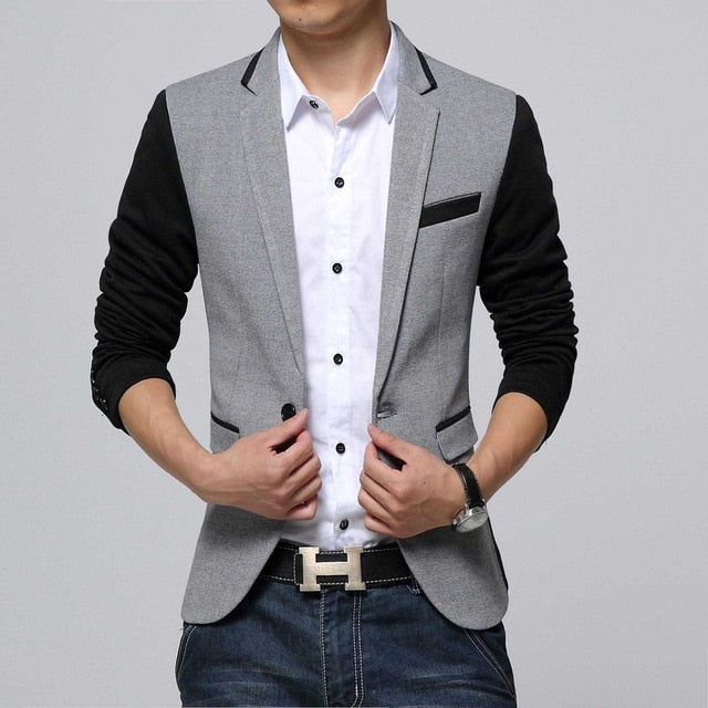 Slim Fit Casual jacket Cotton Men Blazer Jacket Single Button Gray Mens Suit