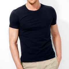 Brand Men's T Shirt Pure Color Lycra Cotton Short Sleeved