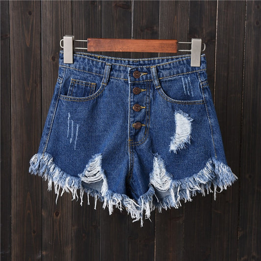 Vintage Ripped Hole Fringe 5 Colors Denim Shorts Women Casual Korean Jeans
