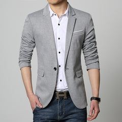 Slim Fit Casual jacket Cotton Men Blazer Jacket Single Button Gray Mens Suit