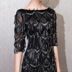 Evening wear Dresses: Half Sleeves Evening Dress Straight Sequin Elegant Women