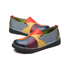 Ladies Female Woman Mother Shoes Flats Genuine Leather Loafers Mixed Colorful