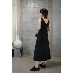 dark black minimalist cool dress small ramie jacquard sleeveless vest dress