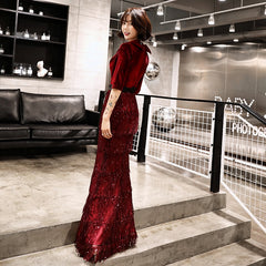 Evening wear Dresses: Velvet Evening Dresses Long Mermaid V-Neck Formal Dress