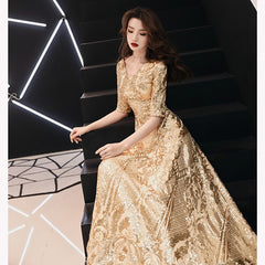 Evening wear Dresses: Red Evening Dresses Long Elegant V-neck A-line