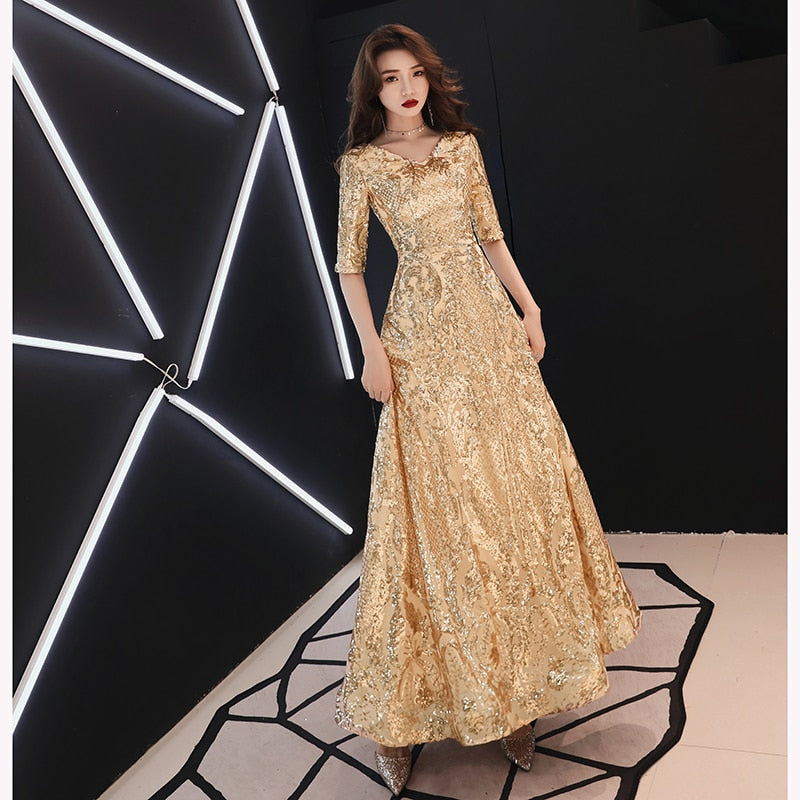 Evening wear Dresses: Red Evening Dresses Long Elegant V-neck A-line