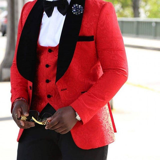 Tuxedo for Mens: Groomsmen Shawl Lapel Groom Tuxedos Red/White/Black Men Suits