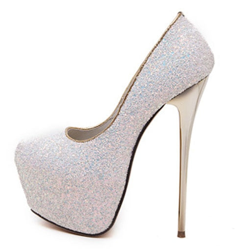 Ultra High Heels Woman Shoes Bling Pumps Party Dress Shoes Black Pink Blue
