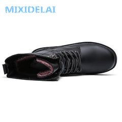 Large Size Motorcycle Boots Men Winter Shoes Warm Waterproof Men Leather Boot