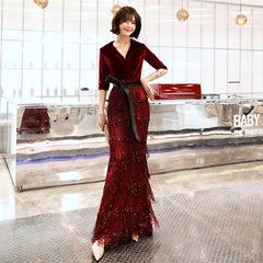 Evening wear Dresses: Velvet Evening Dresses Long Mermaid V-Neck Formal Dress