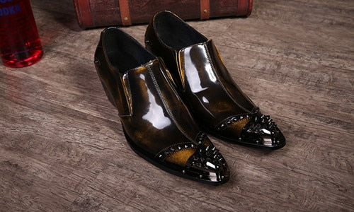 Italian Shoes Men Leather Wine Red Colors Wedding High Heels Oxfords
