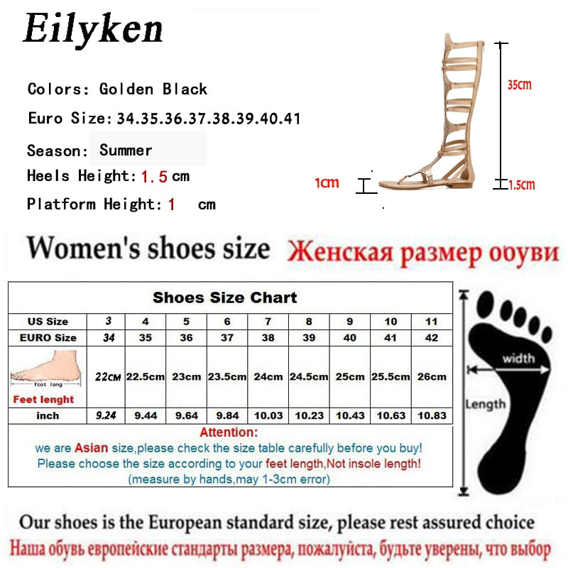 Women Gladiator Roman Sandals PU Leather Open Toe Knee High Rivet Leisure