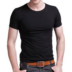 Brand Men's T Shirt Pure Color Lycra Cotton Short Sleeved