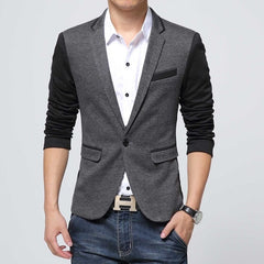 Slim Fit Casual jacket Cotton Men Blazer Jacket Single Button Gray Mens Suit