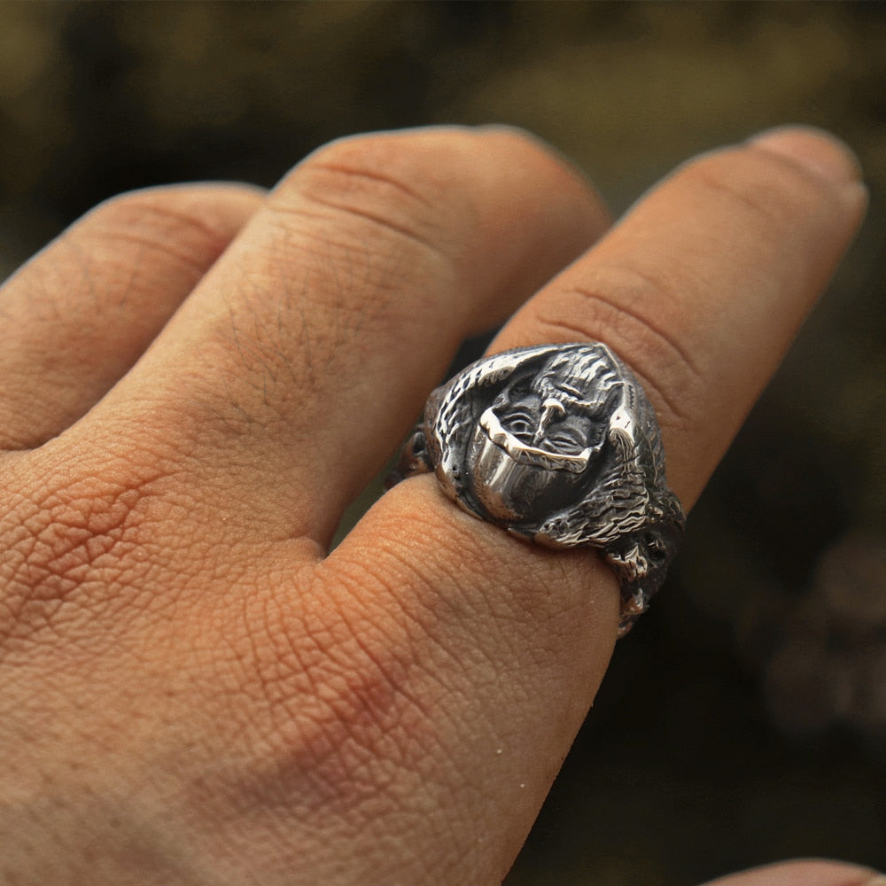 Norse Mythology Odin Raven Rings Mens Viking Wolf Stainless Steel Ring