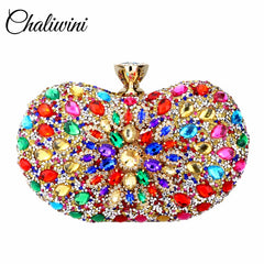 Evening Diamond Two Side Floral Woman Clutch Bag Multi Crystal Sling