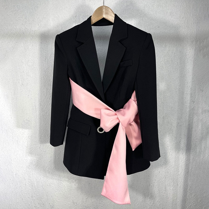 Women Autumn Coat Notched Long Sleeve Patchwork Diamond Slim Female