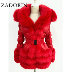 Winter Warm Detachable Down Jacket Women Furry FAUX Fur