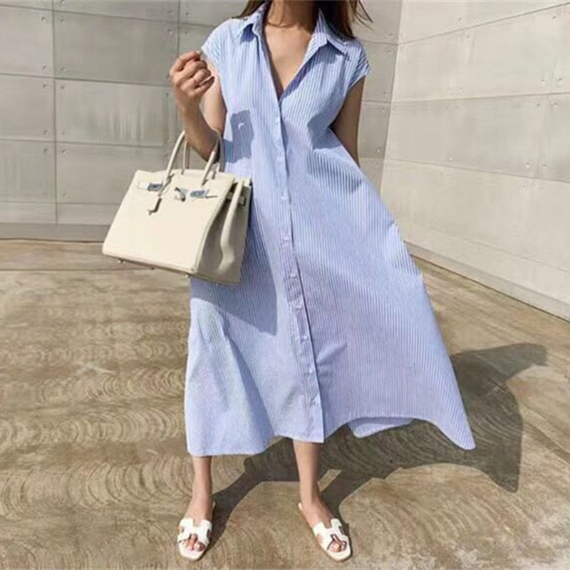 Women Spring Summer Shirt Dress Multi Colors Casual Sleeveless
