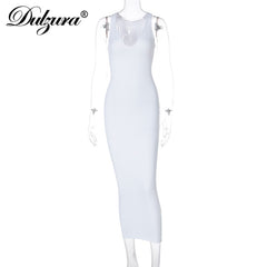 Ribbed Knitted Stripe Women Pure Sleeveless Midi Dress V Neck Bodycon