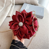 Red Flower Clutch Purse Women Round Evening Bag Crystal Diamond Wedding