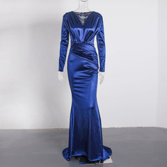 Evening wear Dresses: Evening Gown Stretchy Satin Deep V Neck Low Cut